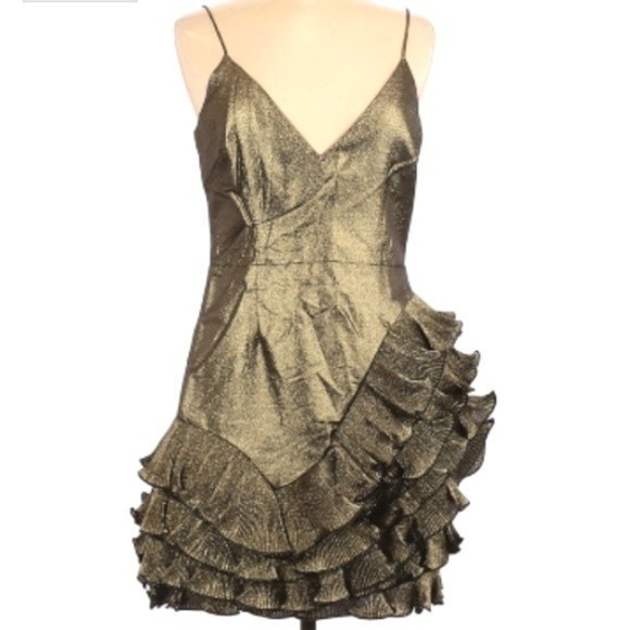 NWT La Maison TALULAH Golda Ruffle Gold Mini Dress M - Picture 2 of 10